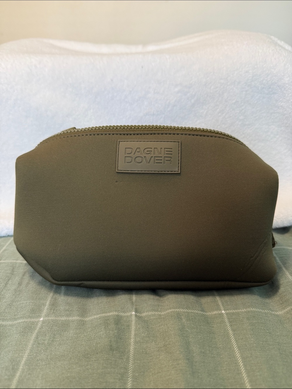 Large Dagne Dover Olive Green Neoprene Toiletry Pouch